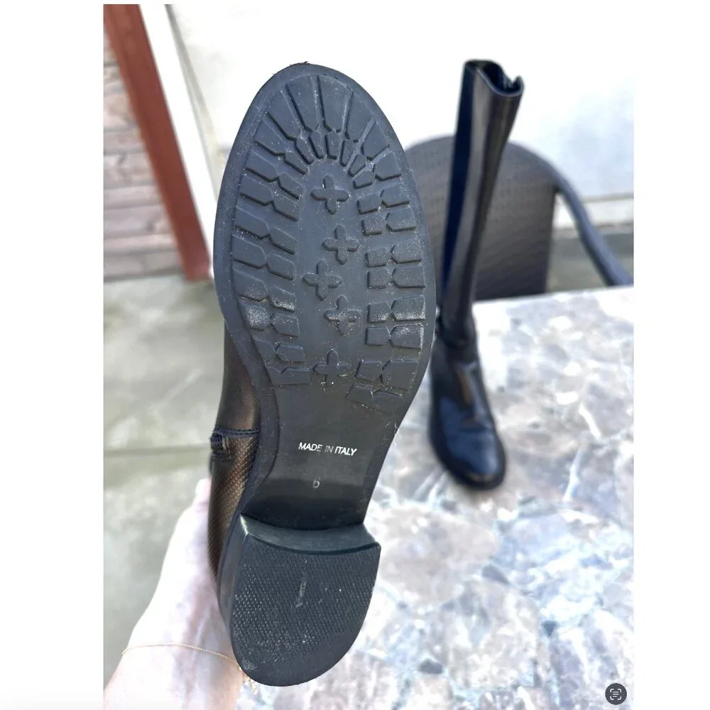 Aquatalia Olita Weatherproof Black Leather Riding Boots - 6 - Picture 8 of 11
